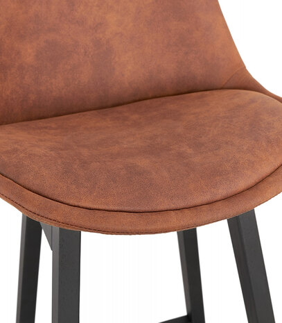 Halfhoge barkruk 'ASPEN MINI' in bruine microfiber en poten in zwart hout