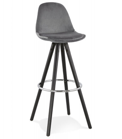 Barkruk 'SPIRIT' in grey fluweel en poten in zwart hout