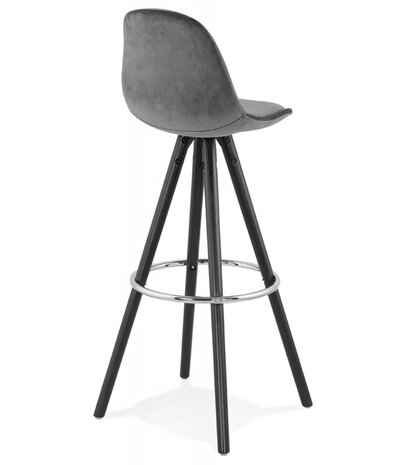 Barkruk 'SPIRIT' in grey fluweel en poten in zwart hout