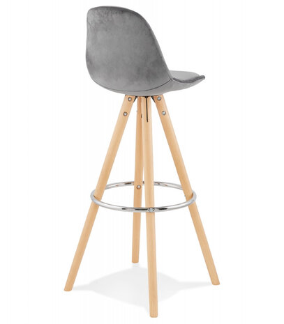 Barkruk 'SPIRIT' in grey fluweel en poten in hout met natuurlijke afwerking
