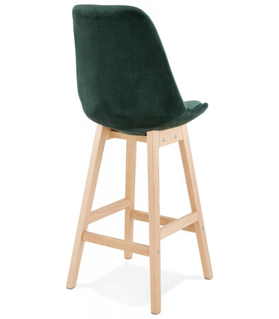 Halfhoge kruk 'MORISS MINI' in fluweel groen met poten in natuurlijk hout