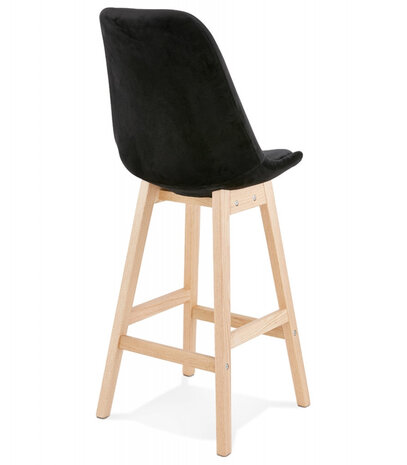 Halfhoge kruk 'MORISS MINI' in fluweel zwart met poten in natuurlijk hout