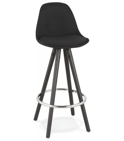 Halfhoge design kruk 'DANI MINI' van zwarte stof en hout