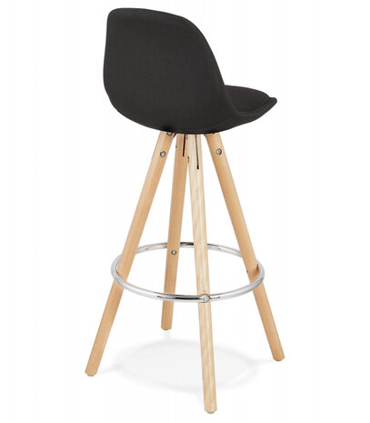 Halfhoge design kruk 'DANI MINI' van zwarte stof en natuurlijke houten poten