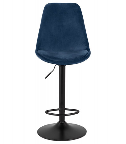 Verstelbare kruk 'MIKE' van blauw fluweel met zwarte poot