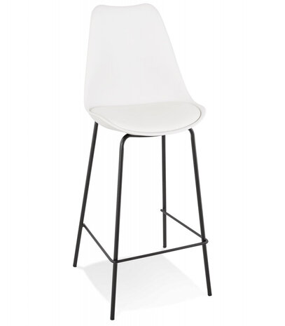 Halfhoge witte barkruk 'LEMON MINI' met zwarte metalen poot