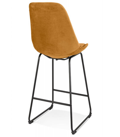 Halfhoge kruk 'BULLY MINI' van mosterde velours met zwarte metalen poten