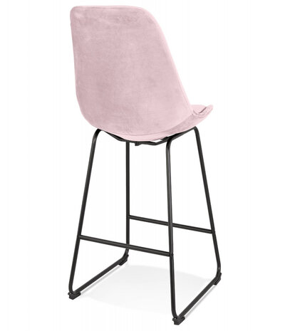 Halfhoge kruk 'BULLY MINI' van roze velours met zwarte metalen poten