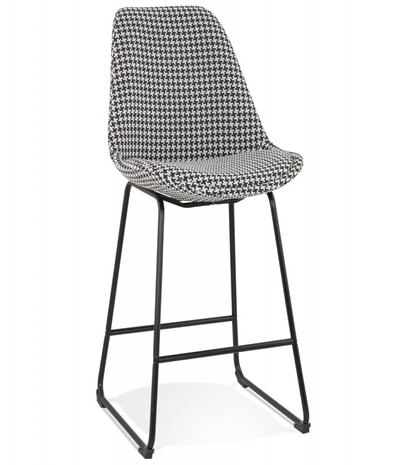 Halfhoge kruk 'BULLY MINI' van pied-de-poule-print stof met zwarte metalen poten