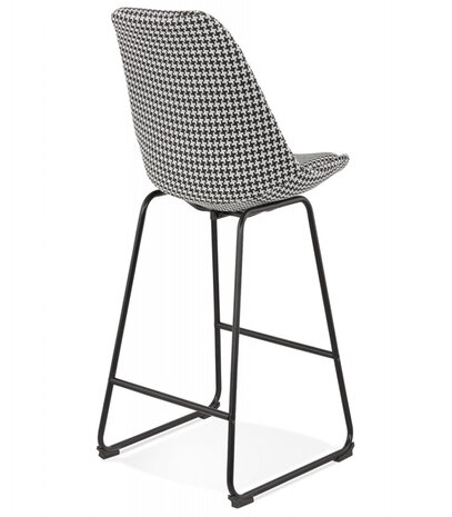 Halfhoge kruk 'BULLY MINI' van pied-de-poule-print stof met zwarte metalen poten