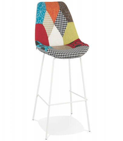 Barkruk 'CAPSUL' patchwork-stijl met witte metalen poten