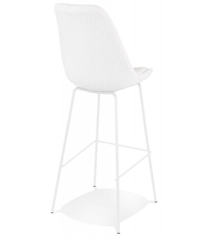 Tabouret de bar 'LEONIE' en tissu bouloché blanc et pied en métal blancBarkruk 'LEONIE' van witte badstof met witte metalen poten