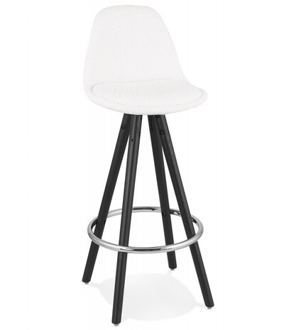 Halfhoge kruk 'FLORENCE MINI' van witte badstof met 4 zwarte houten poten