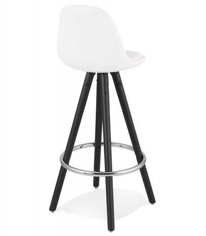 Halfhoge kruk 'FLORENCE MINI' van witte badstof met 4 zwarte houten poten
