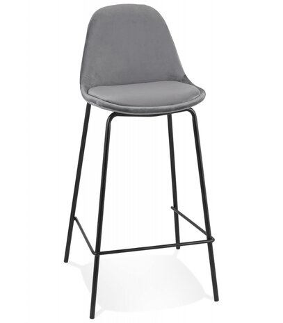 Halfhoge kruk 'FENTON MINI' van grijs velours met zwarte metalen poten