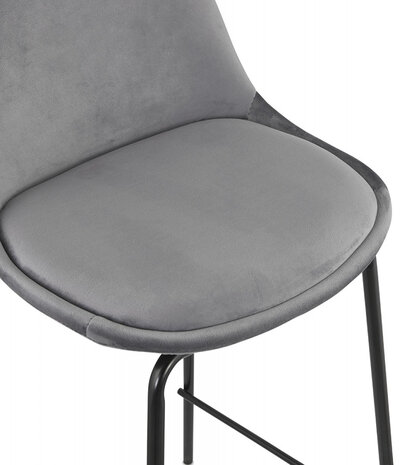 Halfhoge kruk 'FENTON MINI' van grijs velours met zwarte metalen poten