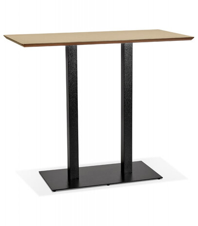 Hoge design tafel 'ZUMBA BAR' van natuurlijk afgewerkt hout met zwarte metalen poot - 150x70 cm