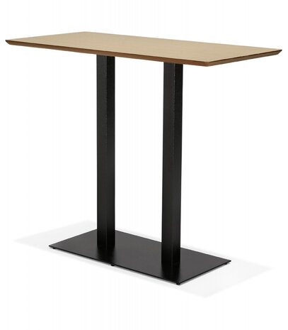 Hoge design tafel 'ZUMBA BAR' van natuurlijk afgewerkt hout met zwarte metalen poot - 150x70 cm