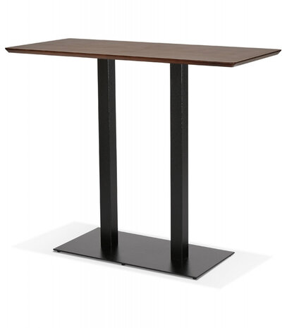 Hoge design tafel 'ZUMBA BAR' met notenhouten afwerking en zwarte metalen poot - 150x70 cm