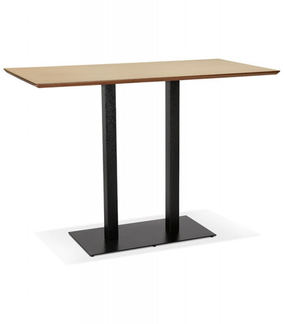 Hoge design tafel 'ZUMBA BAR' van natuurlijk afgewerkt hout met zwarte metalen poot - 180x90 cm