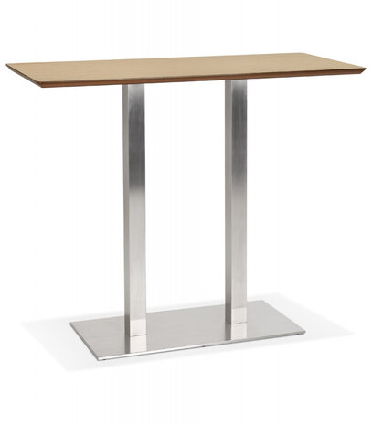 Hoge design tafel 'MAMBO BAR' van natuurlijk afgewerkt hout met geborsteld metalen poot - 150x70 cm