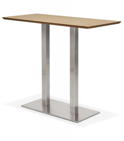 Hoge design tafel 'MAMBO BAR' van natuurlijk afgewerkt hout met geborsteld metalen poot - 150x70 cm