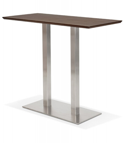 Hoge design tafel 'MAMBO BAR' met notenhouten afwerking en geborsteld metalen poot - 150x70 cm