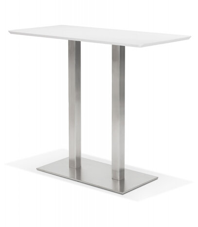 Witte hoge design tafel 'MAMBO BAR' met geborsteld metalen poot - 150x70 cm