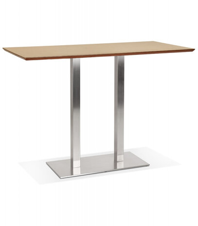 Hoge design tafel 'MAMBO BAR' van natuurlijk afgewerkt hout met geborsteld metalen poot - 180x90 cm