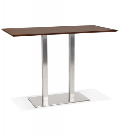 Hoge design tafel 'MAMBO BAR' met notenhouten afwerking en geborsteld metalen poot - 180x90 cm