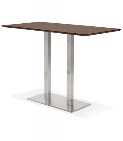 Hoge design tafel 'MAMBO BAR' met notenhouten afwerking en geborsteld metalen poot - 180x90 cm