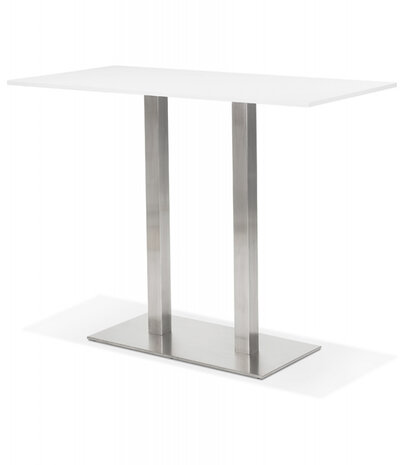 Witte design statafel 'DENVER BAR' met geborsteld metalen poot - 160x80 cm