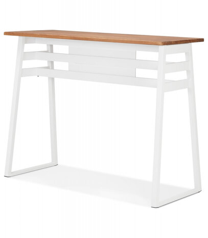 Hoge bartafel 'NIKI' van donker massief hout met witte metalen poot - 150x60 cm