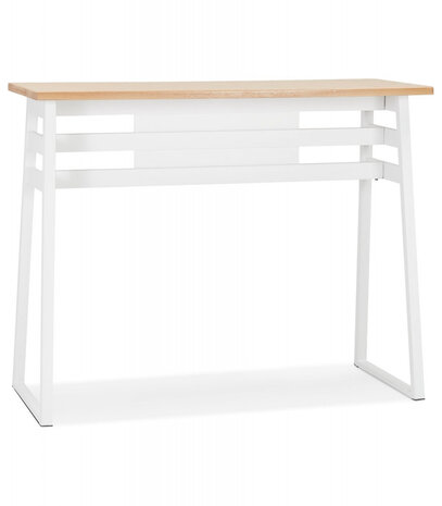 Hoge bartafel 'NIKI' van natuurlijk afgewerkt hout met witte metalen poot - 150x60 cm