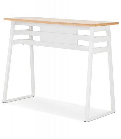 Hoge bartafel 'NIKI' van natuurlijk afgewerkt hout met witte metalen poot - 150x60 cm