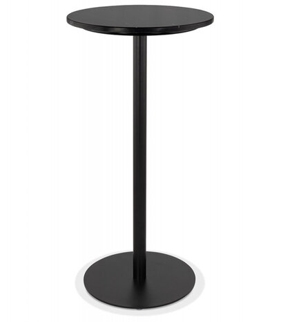 Ronde hoge tafel 'CORY ROUND' van zwart gemarmerde steen en zwart metaal - 60x60 cm