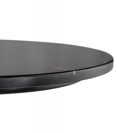 Ronde hoge tafel 'CORY ROUND' van zwart gemarmerde steen en zwart metaal - 60x60 cm