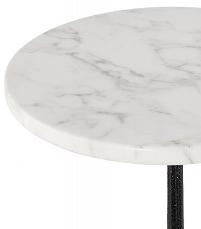 Landelijke, ronde en hoge tafel 'DOMY ROUND' van wit gemarmerde steen - 60x60 cm