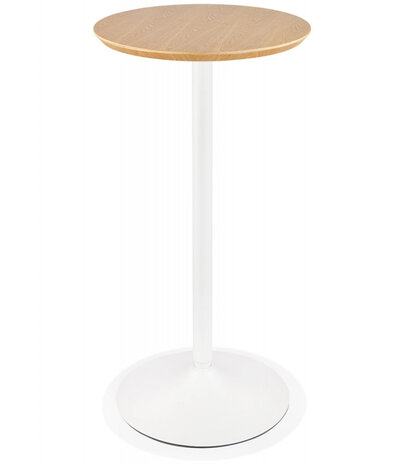 Ronde hoge tafel 'TAMAGO' van natuurlijk afgewerkt hout en wit metaal - Ø 60 cm