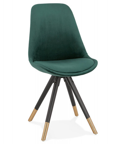 Design stoel 'HAMILTON' in groen fluweel en poten in zwart hout