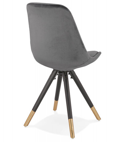 Design stoel 'HAMILTON' in grijs fluweel en poten in zwart hout