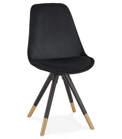 Design stoel 'HAMILTON' in zwart fluweel en poten in zwart hout