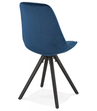 Vintage stoel 'RICKY' in blauw fluweel en poten in zwart hout