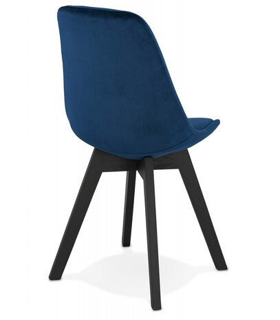Stoel in blauw fluweel 'JOE' met structuur in zwart hout