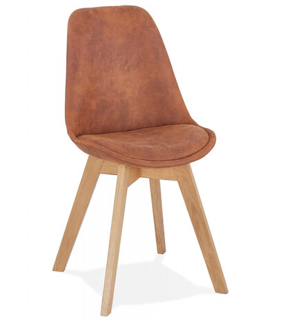 Stoel in bruine microfiber 'AXEL' met poten in hout met natuurlijke afwerking