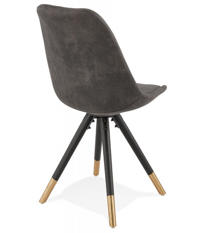 Design stoel 'MAGGY' van grijze microvezel en zwarte houten poten