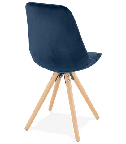 Vintage 'RICKY' stoel in blauw fluweel met poten in natuurlijk hout