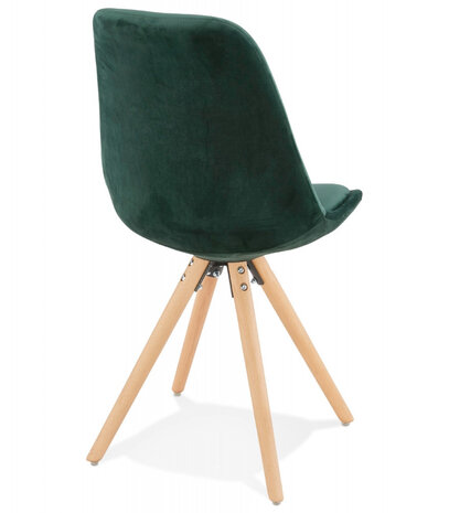 Vintage 'RICKY' stoel in groen fluweel met poten in natuurlijk hout
