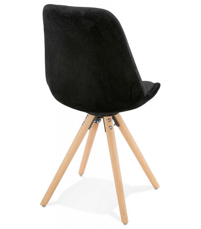 Vintage 'RICKY' stoel in zwart fluweel met poten in natuurlijk hout