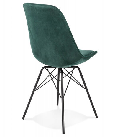 Design stoel 'ZAZY' van groene fluweel met zwarte metalen poten